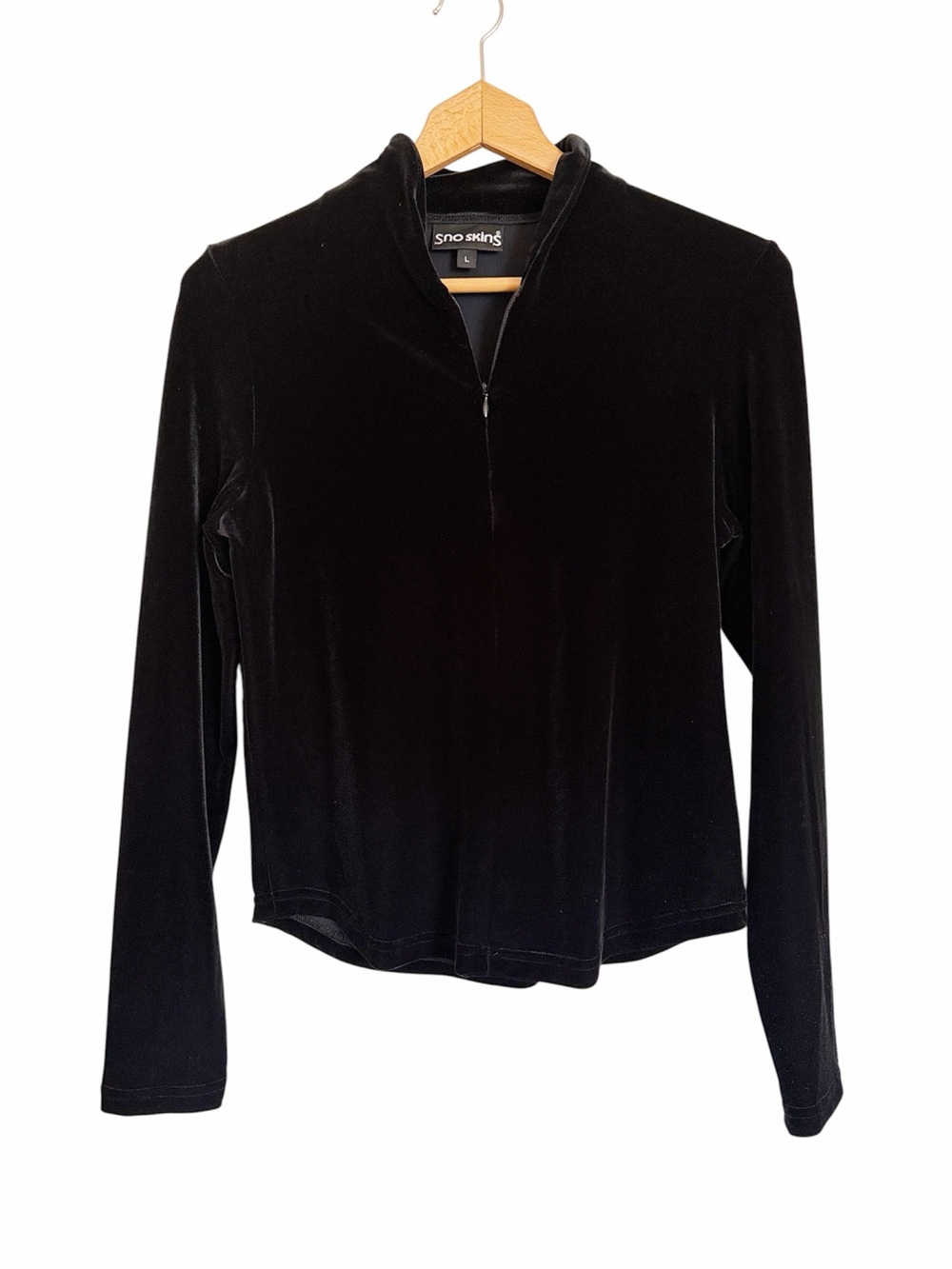 Sno Skins Womens Black Velvet Quarter Zip Long Sleeve Pullover Top size L